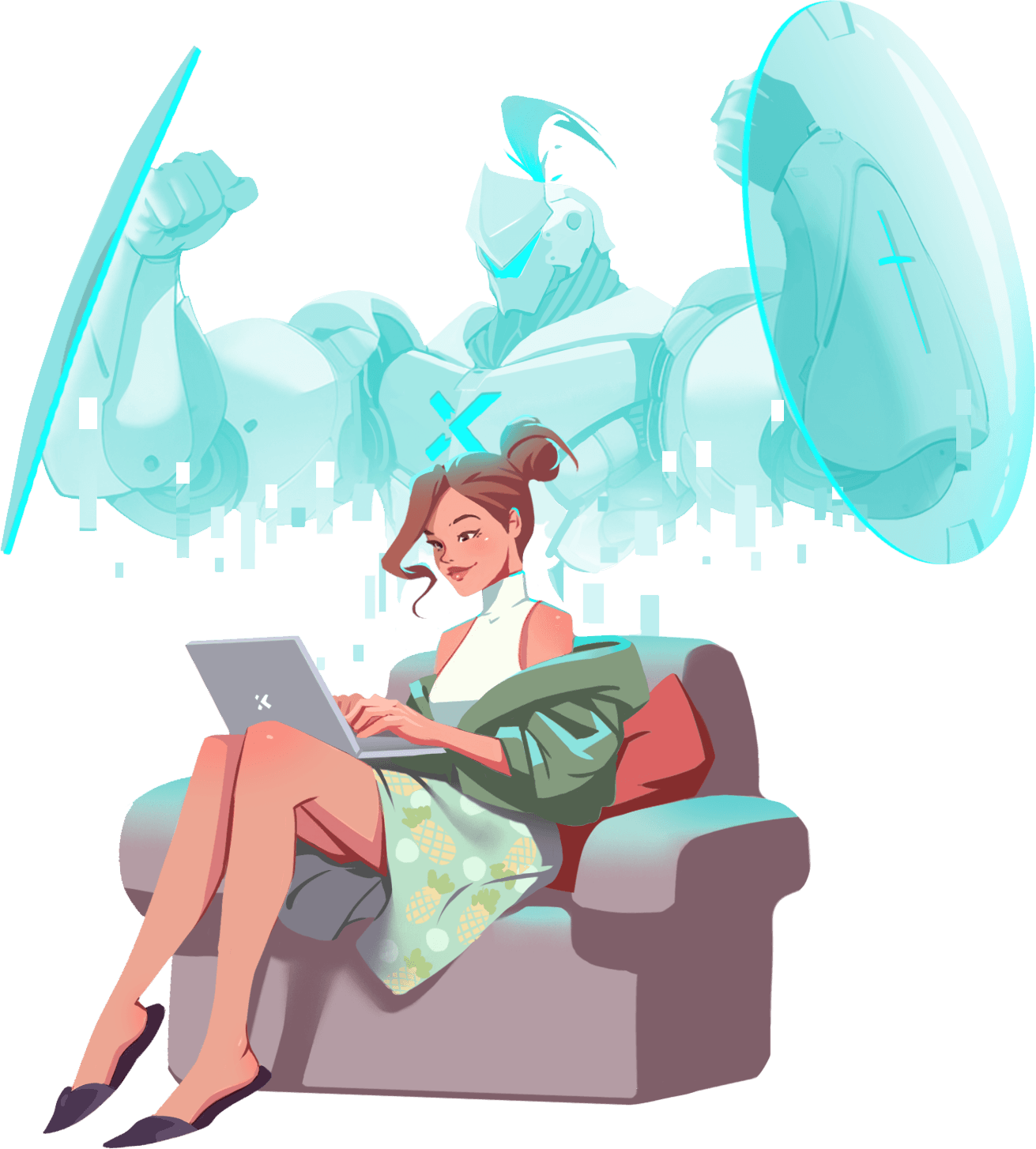 A person using a laptop, protected by open-source protocol guardians