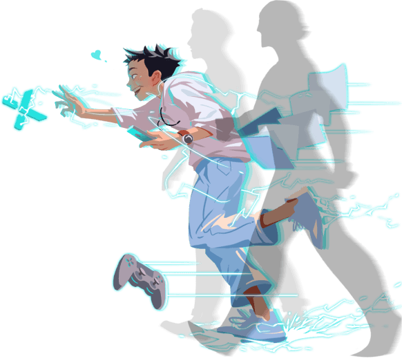 A runner accelerating with trails of light.